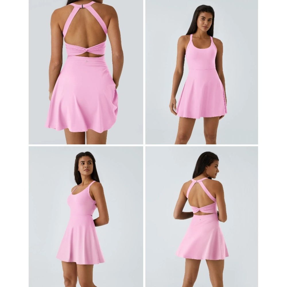 NWT Halara Dress Women S Pink SoftlyZero Airy Backless Twisted Flare Easy Peezy
